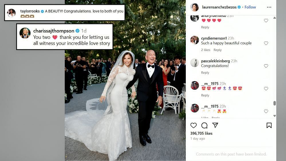 Taylor Rooks reacts to Jeff Bezos's wedding with Lauren Sánchez (Image Credit: Sánchez/IG)